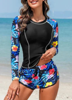Tie Mid Waisted Tropical Plants Print Tankini Set -Elegance Swimwear Store 326885 P 16798827538955