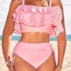 Patchwork High Waisted Light Pink Bikini Set