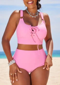 Circular Ring High Waisted Pink Bikini Set -Elegance Swimwear Store 327010 P 16848400965664