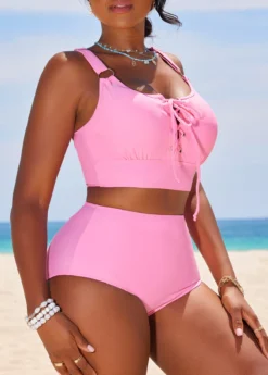 Circular Ring High Waisted Pink Bikini Set -Elegance Swimwear Store 327010 P 16848400968253
