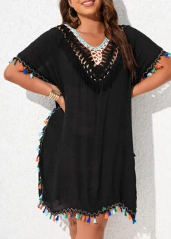 Plus Size Tassel Black Cover Up -Elegance Swimwear Store 327047 P 16786917331852