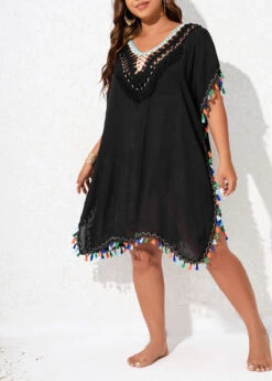 Plus Size Tassel Black Cover Up -Elegance Swimwear Store 327047 P 16786917332733