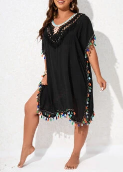 Plus Size Tassel Black Cover Up -Elegance Swimwear Store 327047 P 16786917335474