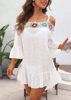 Patchwork Geometric Print White Cover Up -Elegance Swimwear Store 327049 P 16823312280664