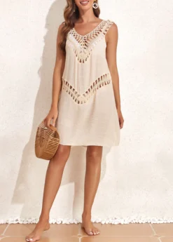V Neck Patchwork Skin Color Cover Up -Elegance Swimwear Store 327050 P 16806045341234