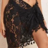 Lace Tie Tassel Black Cover Up