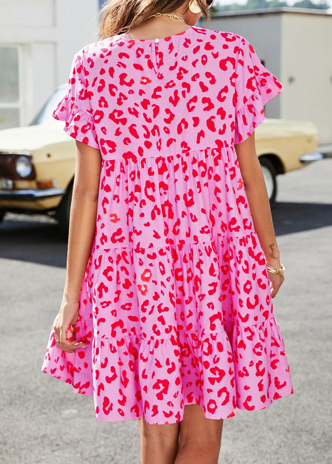 Pink Lightweigh Leopard A Line Dress 2 Pink Lightweigh Leopard A Line Dress - Image 2