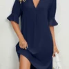 Navy Split H Shape Half Sleeve Dress