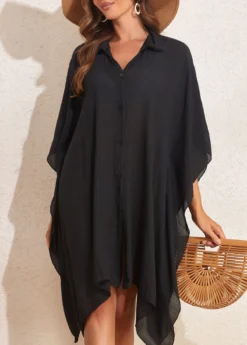 Shirt Collar Asymmetry Black Cover Up -Elegance Swimwear Store 327138 P 16805029958624