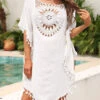 Tassel White Weave Asymmetric Hem Cover Up