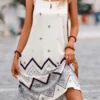 White Tie Geometric Print A Line Dress