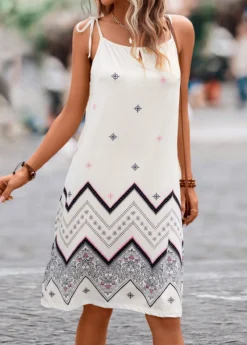 White Tie Geometric Print A Line Dress -Elegance Swimwear Store 327145 P 16802335898882