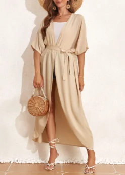 Tie Light Coffee Belted Cover Up