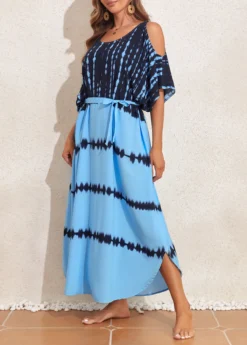Light Blue Cut Out Tie Dye Print Cover Up -Elegance Swimwear Store 327161 P 16806042541874