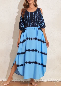 Light Blue Cut Out Tie Dye Print Cover Up -Elegance Swimwear Store 327161 P 16806042543705
