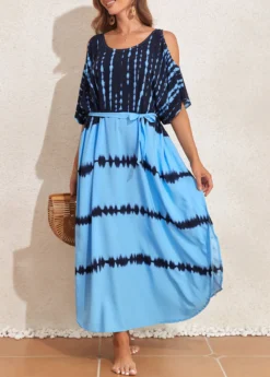 Light Blue Cut Out Tie Dye Print Cover Up -Elegance Swimwear Store 327161 P 16806042549032