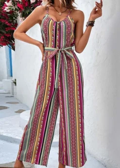 Multi Color Tie Striped Ankle Length Belted Jumpsuit