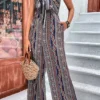 Multi Color Tie Tribal Print Ankle Length Jumpsuit