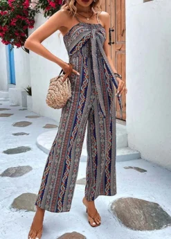 Multi Color Tie Tribal Print Ankle Length Jumpsuit -Elegance Swimwear Store 327288 P 1677476733732