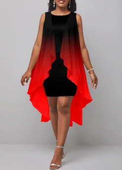 Red Layered Ombre High Low A Line Dress -Elegance Swimwear Store 327371 P 1680082190458