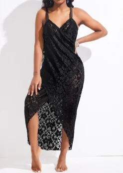 Lace Surplice Asymmetry Black Cover Up -Elegance Swimwear Store 327488 P 16784442932322