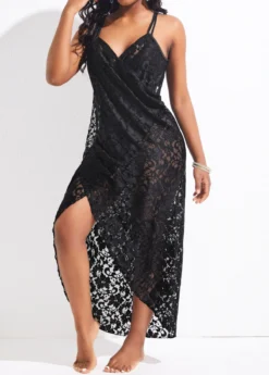 Lace Surplice Asymmetry Black Cover Up -Elegance Swimwear Store 327488 P 16784442939973