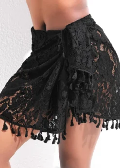 Lace Tassel Design Tie Black Sarong 6 Lace Tassel Design Tie Black Sarong -Elegance Swimwear Store 327489 P 16784442892452