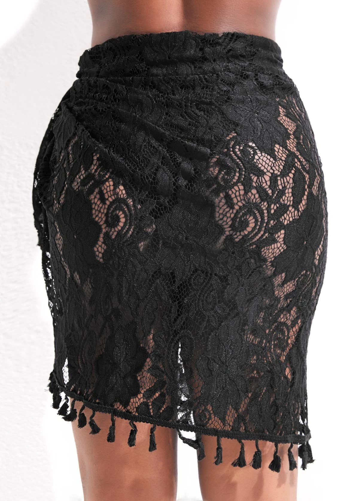 Lace Tassel Design Tie Black Sarong 2 Lace Tassel Design Tie Black Sarong - Image 2