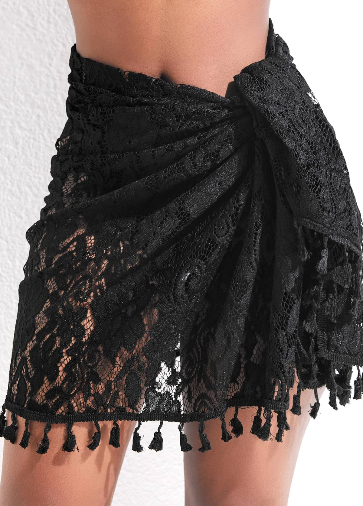 Lace Tassel Design Tie Black Sarong 1 Lace Tassel Design Tie Black Sarong