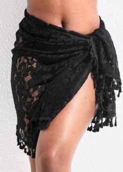 Lace Tassel Design Tie Black Sarong 7 Lace Tassel Design Tie Black Sarong -Elegance Swimwear Store 327489 P 16784442897733