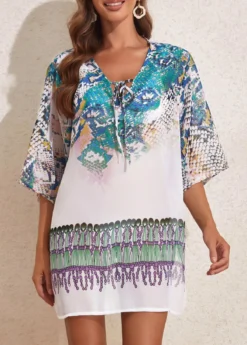 Tie Fish Scales Print White Cover Up 6 Tie Fish Scales Print White Cover Up -Elegance Swimwear Store 327563 P 16808323344062