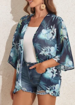 Lightweight Plants Print Blue Cover Up -Elegance Swimwear Store 327564 P 16805027060525