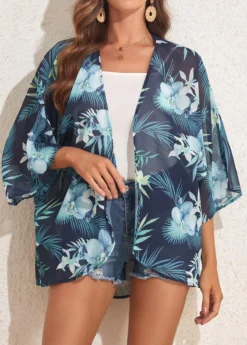 Lightweight Plants Print Blue Cover Up -Elegance Swimwear Store 327564 P 16805027065672