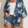 Lightweight Plants Print Blue Cover Up