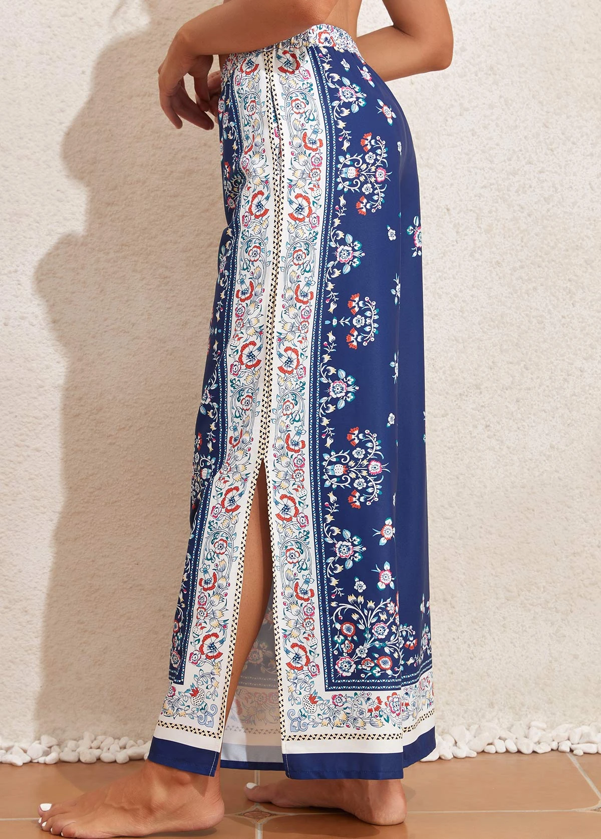 Split Tribal Print Navy Cover Up 2 Split Tribal Print Navy Cover Up - Image 2