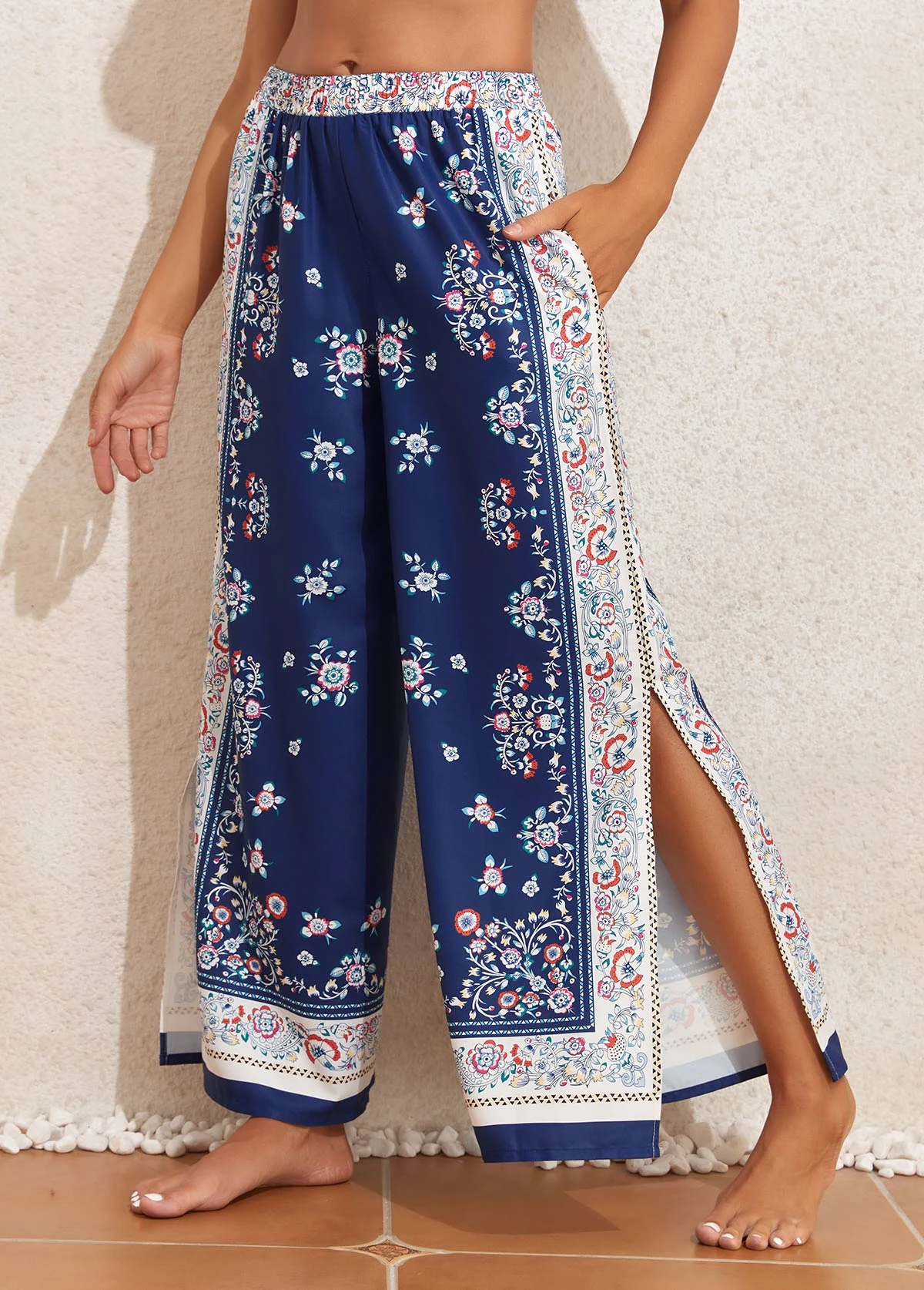 Split Tribal Print Navy Cover Up 3 Split Tribal Print Navy Cover Up - Image 3