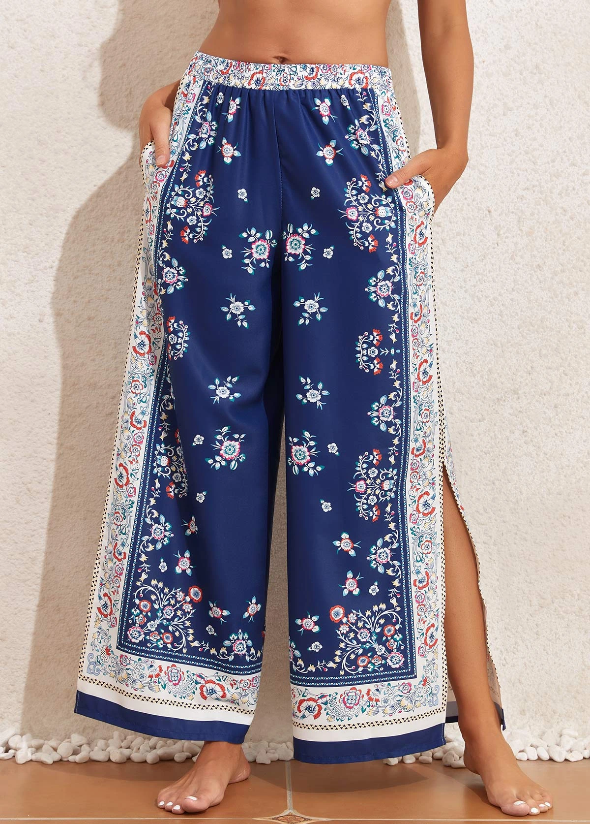 Split Tribal Print Navy Cover Up 1 Split Tribal Print Navy Cover Up