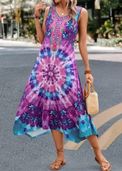 Purple Handkerchief Hem Tie Dye Print Dress -Elegance Swimwear Store 327585 P 16796207023893