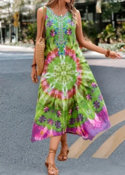 Green Handkerchief Hem Tie Dye Print Dress -Elegance Swimwear Store 327586 P 16796207039783