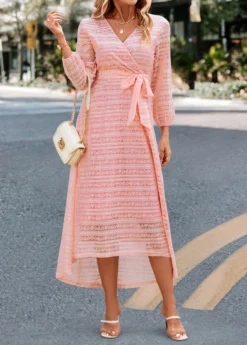 Light Pink Lace Patcwork Belted Dress -Elegance Swimwear Store 327610 P 16796206970794