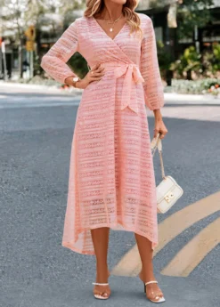 Light Pink Lace Patcwork Belted Dress -Elegance Swimwear Store 327610 P 16796206971913