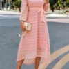 Light Pink Lace Patcwork Belted Dress