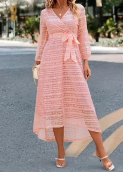 Light Pink Lace Patcwork Belted Dress -Elegance Swimwear Store 327610 P 16796206976342