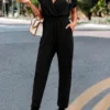 Black Criss Cross Ankle Length Short Sleeve Jumpsuit