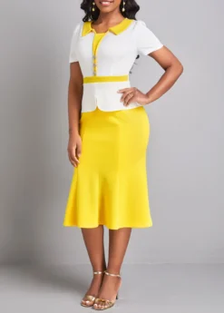 Yellow Fake 2in1 Short Sleeve Bodycon Dress -Elegance Swimwear Store 327967 P 16796502125572