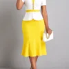 Yellow Fake 2in1 Short Sleeve Bodycon Dress