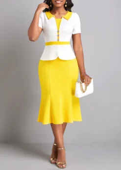 Yellow Fake 2in1 Short Sleeve Bodycon Dress