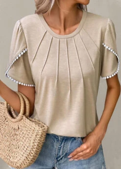 Plus Size Light Camel Patchwork T Shirt 11 Plus Size Light Camel Patchwork T Shirt -Elegance Swimwear Store 328049 P 1678175199697