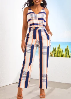 Multi Color Pocket Geometric Print Ankle Length Jumpsuit -Elegance Swimwear Store 328057 P 16814719530864