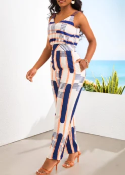Multi Color Pocket Geometric Print Ankle Length Jumpsuit -Elegance Swimwear Store 328057 P 16814719533302